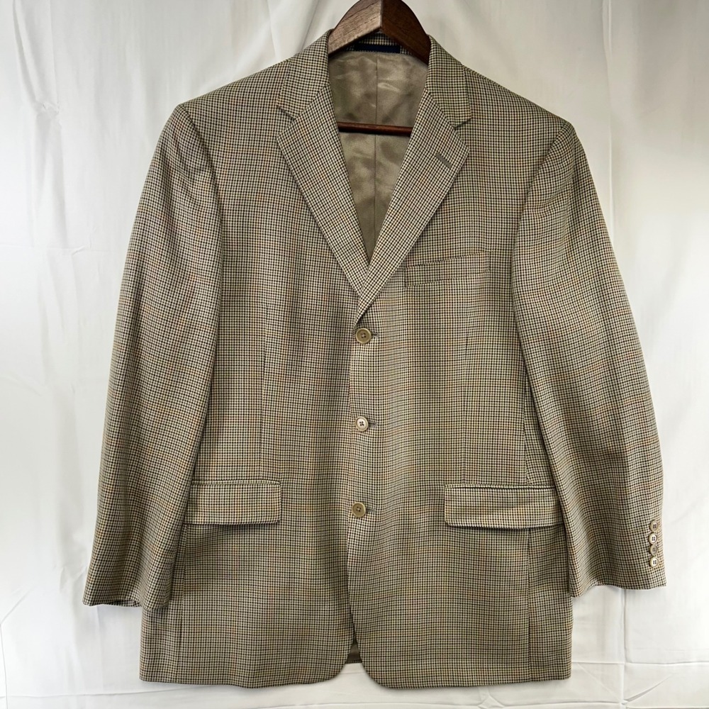 Daniel Cremieux Sport Coat Mens 42R Tan Houndstooth 3-Button Blazer USA Made